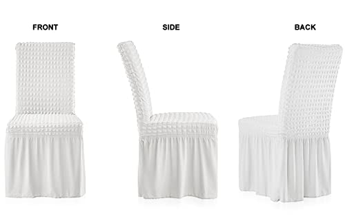 XMNTG Dining Room Chair Slipcovers 1-Piece Stretch White Dining Chair Covers Dorm Chair Cover Non Slip Washable Furniture Protector with Skirt Country Style for Hotel Ceremony Party (White) - Image 3