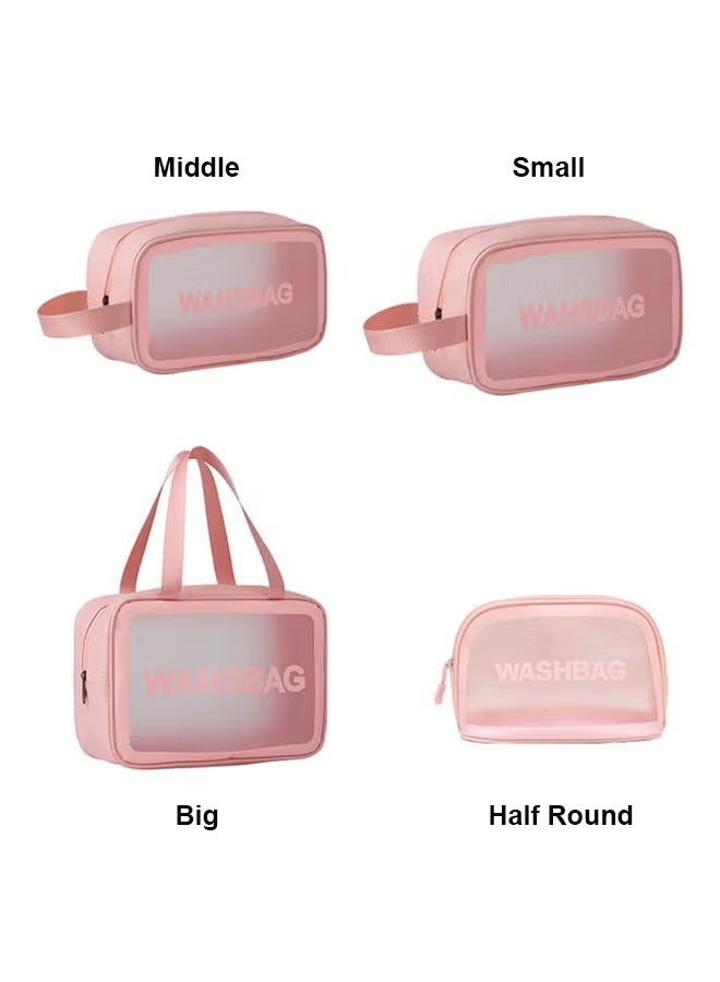 ييجيا السلع المنزلية مجموعة من 4 قطع من حقيبة مستحضرات التجميل الشفافة ، حقيبة مستحضرات التجميل الكبيرة المربعة ، حقيبة مستحضرات التجميل للسفر ، حقيبة مقاومة للماء متعددة الأغراض ، وردي - Image 1