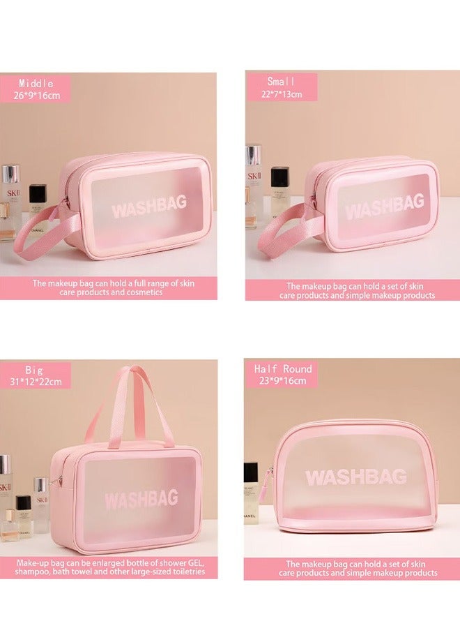 ييجيا السلع المنزلية مجموعة من 4 قطع من حقيبة مستحضرات التجميل الشفافة ، حقيبة مستحضرات التجميل الكبيرة المربعة ، حقيبة مستحضرات التجميل للسفر ، حقيبة مقاومة للماء متعددة الأغراض ، وردي - Image 3