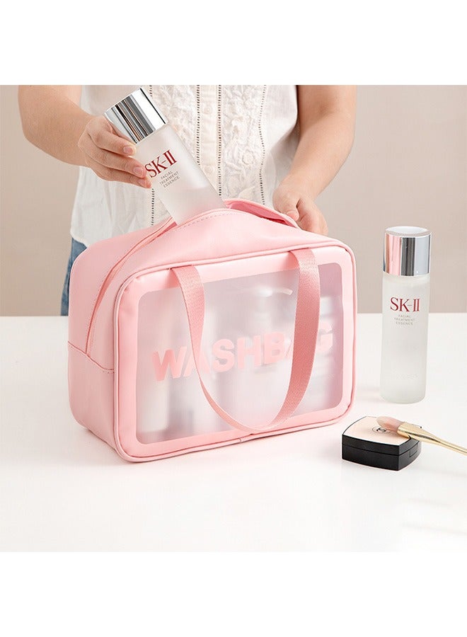 ييجيا السلع المنزلية مجموعة من 4 قطع من حقيبة مستحضرات التجميل الشفافة ، حقيبة مستحضرات التجميل الكبيرة المربعة ، حقيبة مستحضرات التجميل للسفر ، حقيبة مقاومة للماء متعددة الأغراض ، وردي - Image 2