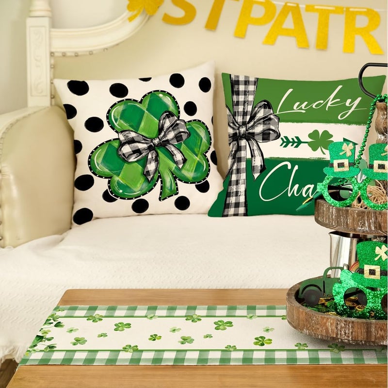 GEEORY St. Patrick's Day Table Runner 13 x 72 Inch, Shamrocks Plaid Mason Jar Decorative Holiday Table Decoration for Kitchen Dinning, Indoor Outdoor Dinner Party DÃ©cor GT142-72 - Image 3
