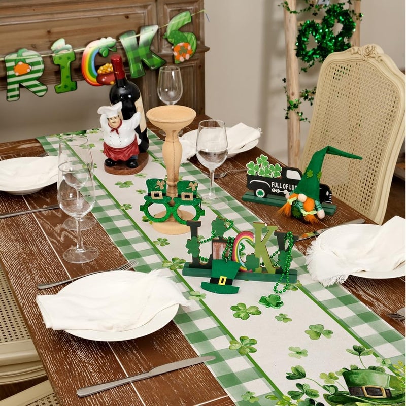 GEEORY St. Patrick's Day Table Runner 13 x 72 Inch, Shamrocks Plaid Mason Jar Decorative Holiday Table Decoration for Kitchen Dinning, Indoor Outdoor Dinner Party DÃ©cor GT142-72 - Image 2