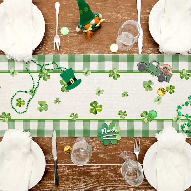 GEEORY St. Patrick's Day Table Runner 13 x 72 Inch, Shamrocks Plaid Mason Jar Decorative Holiday Table Decoration for Kitchen Dinning, Indoor Outdoor Dinner Party DÃ©cor GT142-72 - Image 4