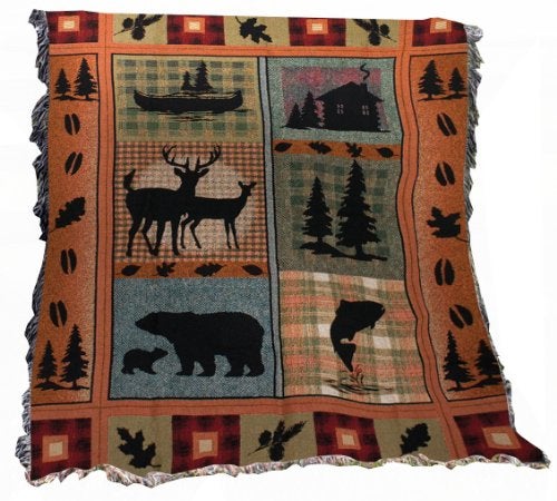 Manual Woodworker Manual The Lodge Collection 50 x 60-Inch Tapestry Throw with Fringe, Bear Lodge - Image 2