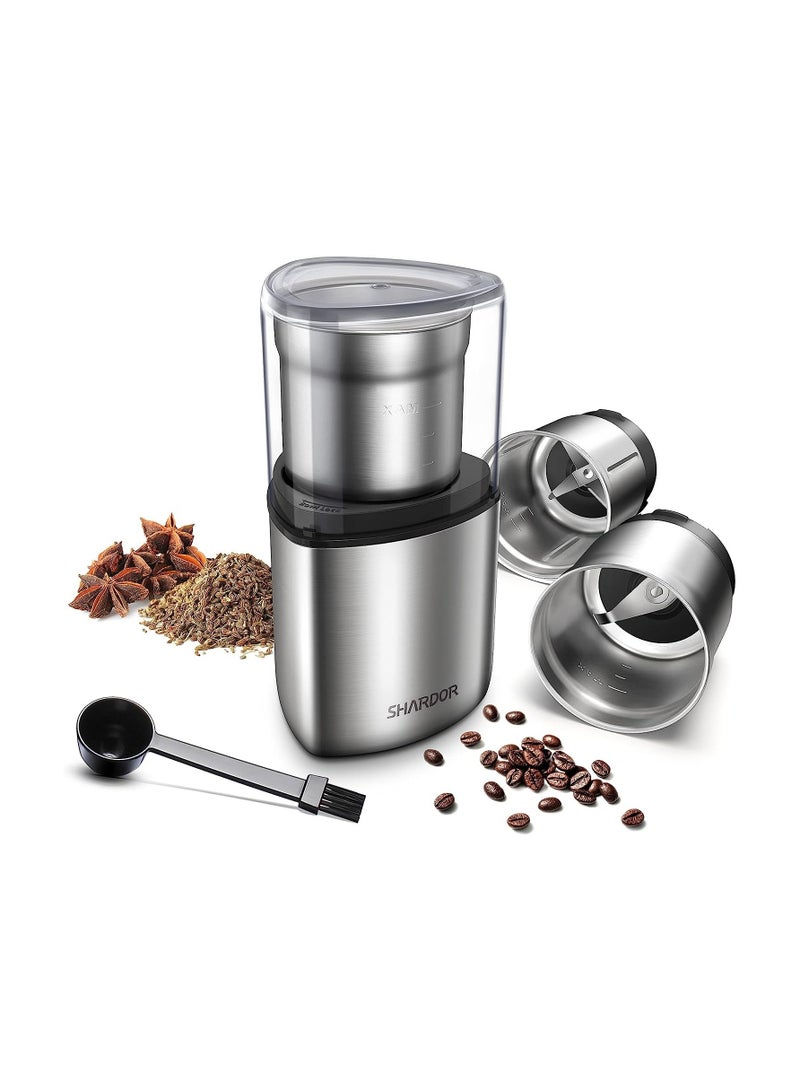 SHARDOR Electric Coffee Grinder with 2 Removable Stainless Steel Bowls (Silver) - Image 1