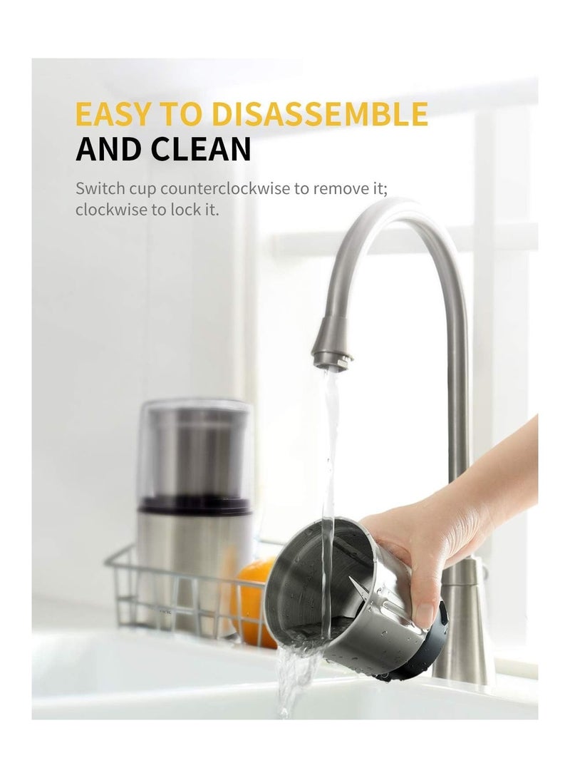 SHARDOR Electric Coffee Grinder with 2 Removable Stainless Steel Bowls (Silver) - Image 2