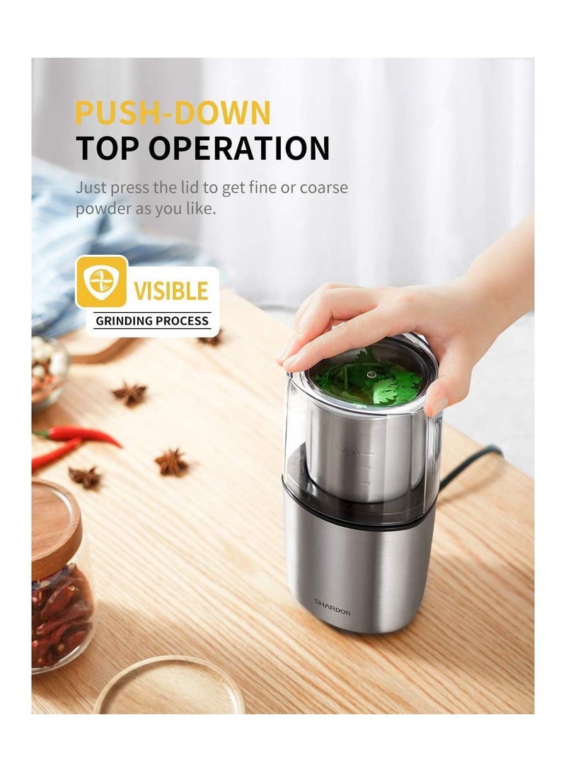 SHARDOR Electric Coffee Grinder with 2 Removable Stainless Steel Bowls (Silver) - Image 4