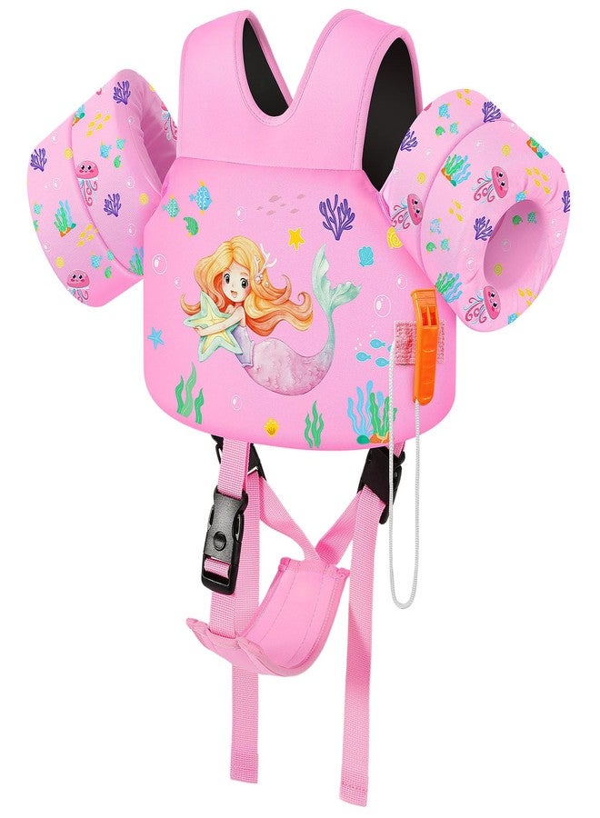 MoKo Toddler Swim Vest for Kids, Swim Arm Floaties 15-30 lbs Cartoon Swimming Water Wings with Crotch Strap, Pool Float Vests Sleeves Shoulder Straps Arm Band for Children, Pink Mermaid - Image 1