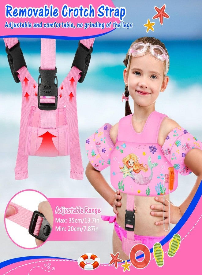 MoKo Toddler Swim Vest for Kids, Swim Arm Floaties 15-30 lbs Cartoon Swimming Water Wings with Crotch Strap, Pool Float Vests Sleeves Shoulder Straps Arm Band for Children, Pink Mermaid - Image 4