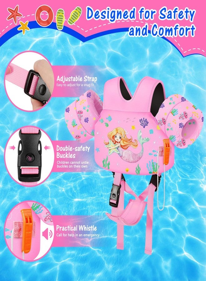 MoKo Toddler Swim Vest for Kids, Swim Arm Floaties 15-30 lbs Cartoon Swimming Water Wings with Crotch Strap, Pool Float Vests Sleeves Shoulder Straps Arm Band for Children, Pink Mermaid - Image 3