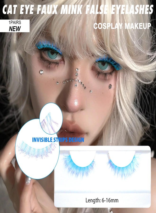 BERSHNOR Colored Blue Lashes Cat Eye Faux Mink False Eyelashes 3D Curly Volume Fake Lashes Corlorful Eyelashes - Image 3