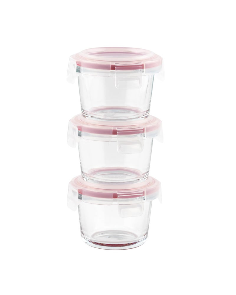DUBBLIN Lock Me Up Glass Heat Resistant Borosilicate Glass Container Set of 3, 130ml - Round, Clear | Oven, Freezer & Microwave Safe Storage Solution (3 Piece) - Image 4