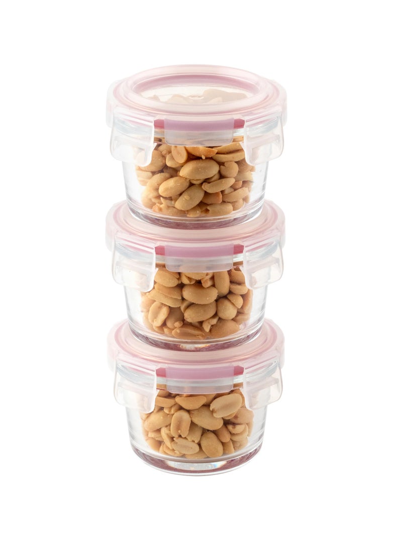 DUBBLIN Lock Me Up Glass Heat Resistant Borosilicate Glass Container Set of 3, 130ml - Round, Clear | Oven, Freezer & Microwave Safe Storage Solution (3 Piece) - Image 1