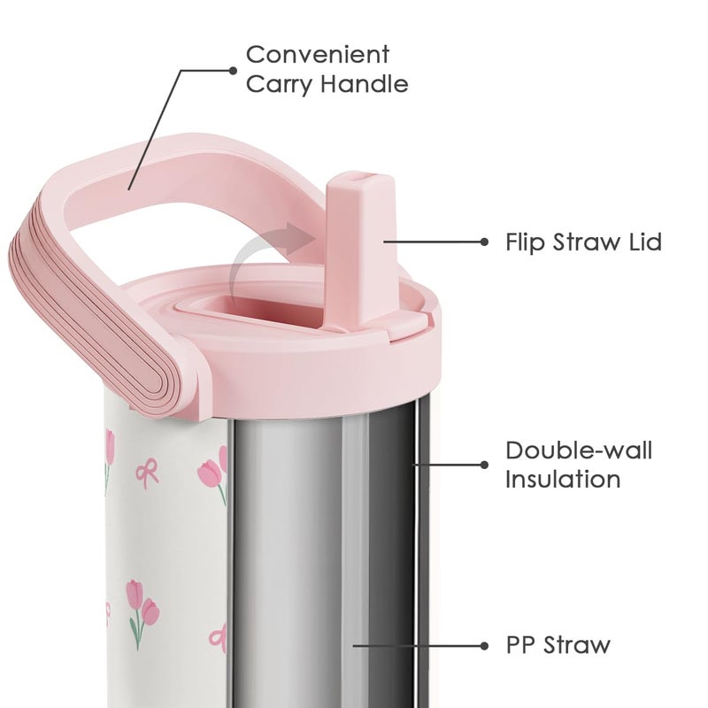 Sandjest Tulip Stainless Steel Straw Lid Tumbler 30Oz With Carry Handle For Women Girls  Insulated Travel Coffee Cup  Gift For Sports Workout Christmas Birthday - Image 2