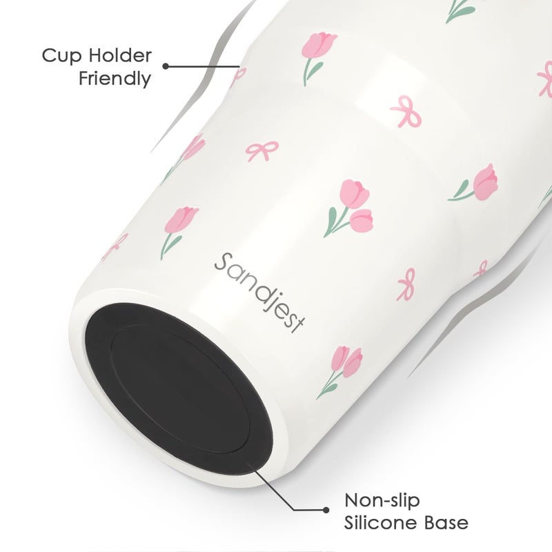 Sandjest Tulip Stainless Steel Straw Lid Tumbler 30Oz With Carry Handle For Women Girls  Insulated Travel Coffee Cup  Gift For Sports Workout Christmas Birthday - Image 3