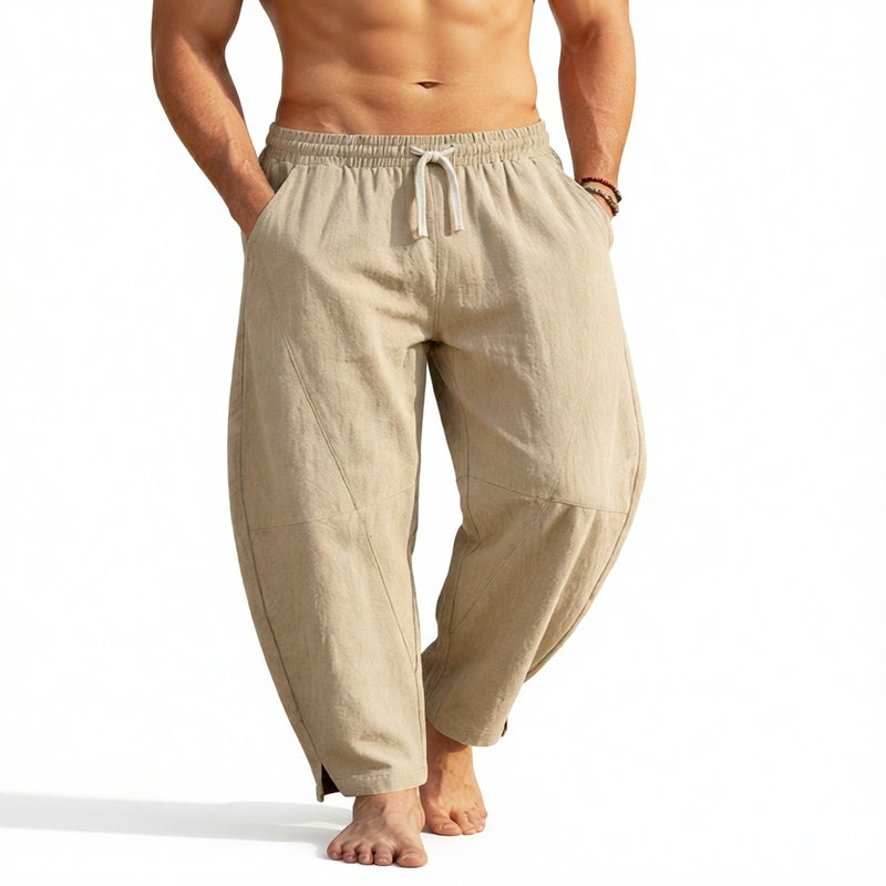 Men's Linen Drawstring Loose Straight Leg Casual Pants - Image 1