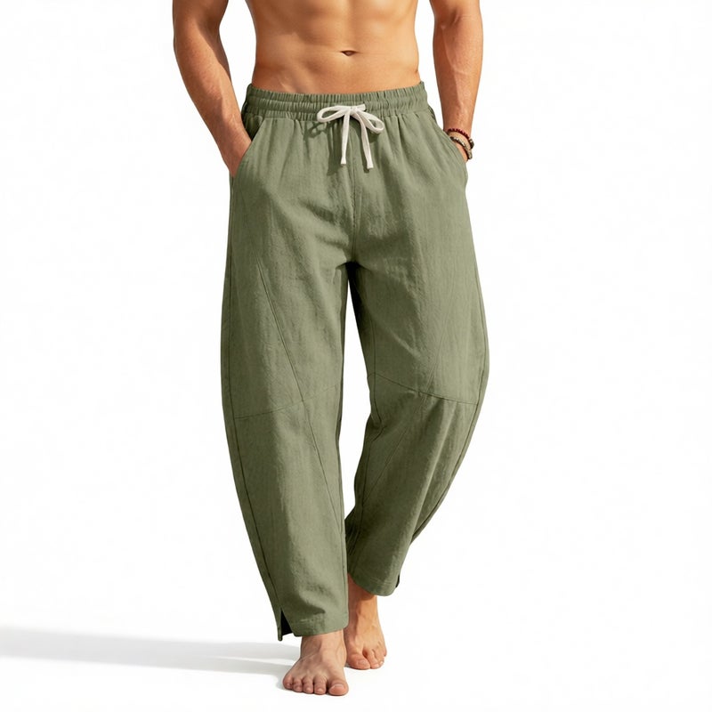 Men's Linen Drawstring Loose Straight Leg Casual Pants - Image 3