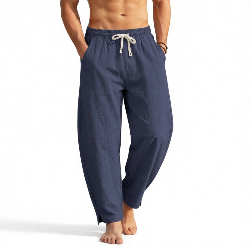 Men's Linen Drawstring Loose Straight Leg Casual Pants - Image 2