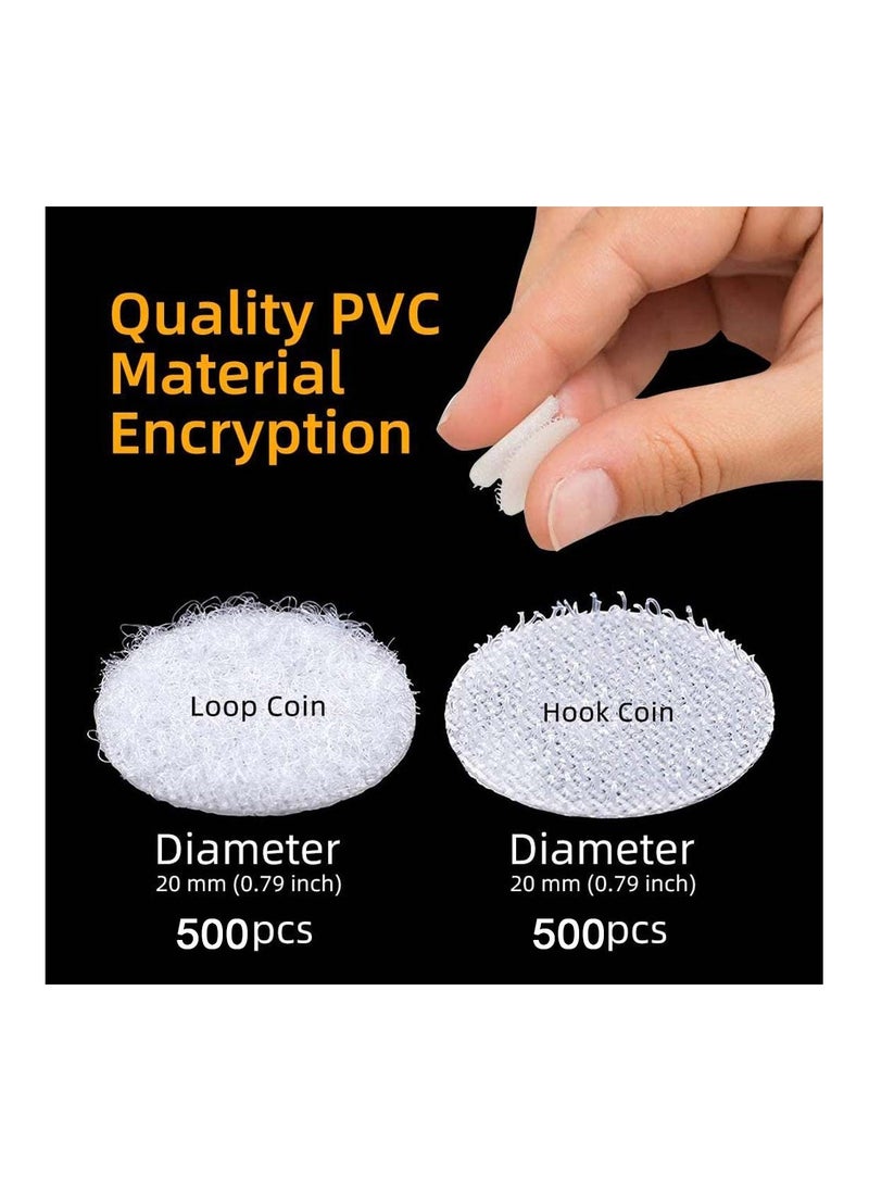 500 Pair Sets Hook and Loop Coin Dots 20mm Self Adhesive Waterproof Double Sided Strong Sticky Back Coins Dots for DIY Crafts Hook and Loop Tapes for Floor Glasses Metals - Image 2