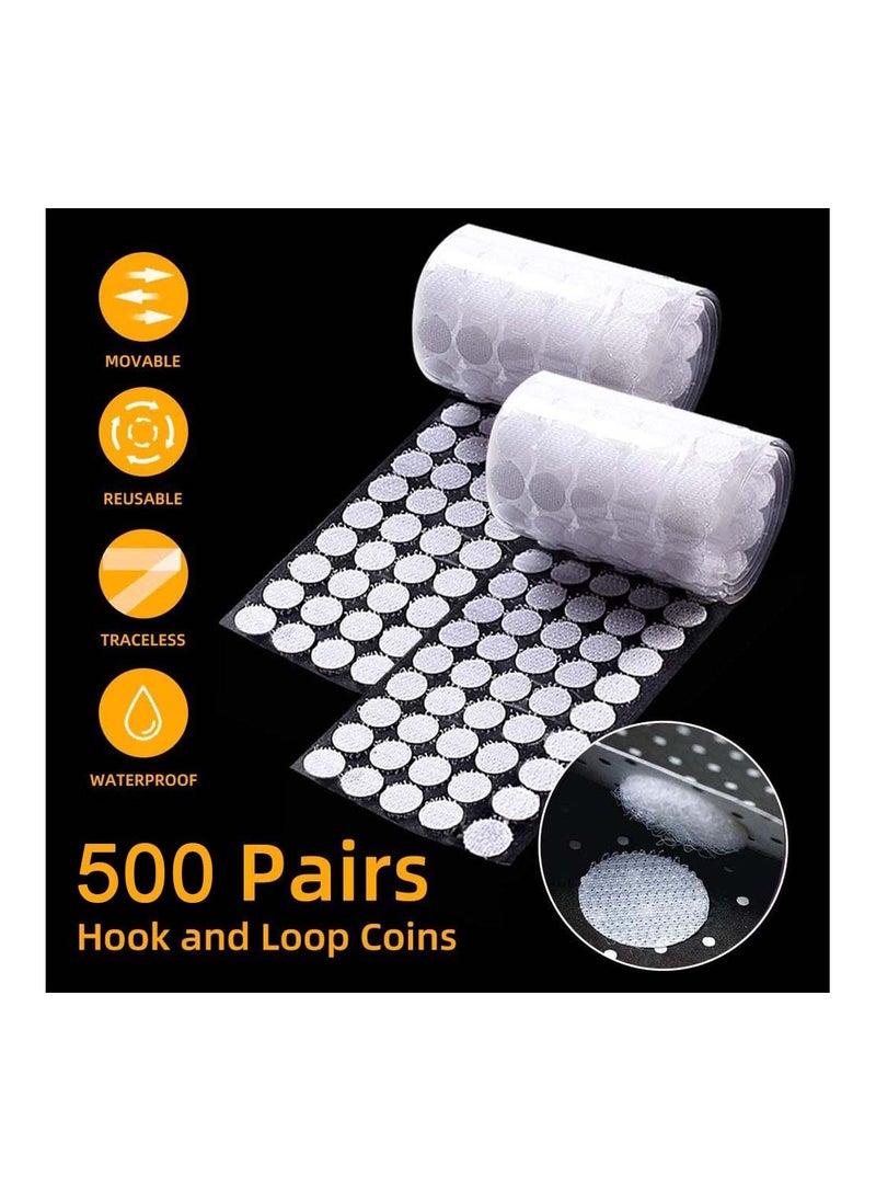 500 Pair Sets Hook and Loop Coin Dots 20mm Self Adhesive Waterproof Double Sided Strong Sticky Back Coins Dots for DIY Crafts Hook and Loop Tapes for Floor Glasses Metals - Image 3