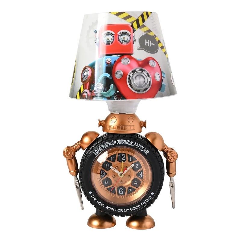 NYRWANA Analogue Desk Tyre Clock Table with Lamp for Home Best Diwali Gifts Items Diwali Home Decor Items Gold - Image 1