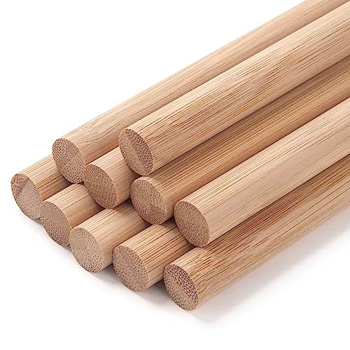 Wooden Dowel Rods Wood Dowels for Crafting 10PCS 12 x 15 Natural Round Bamboo Craft Sticks Macrame Dowel Unfinished Hardwood Sticks for Crafts Wedding Ribbon Wands Arts and DIYers