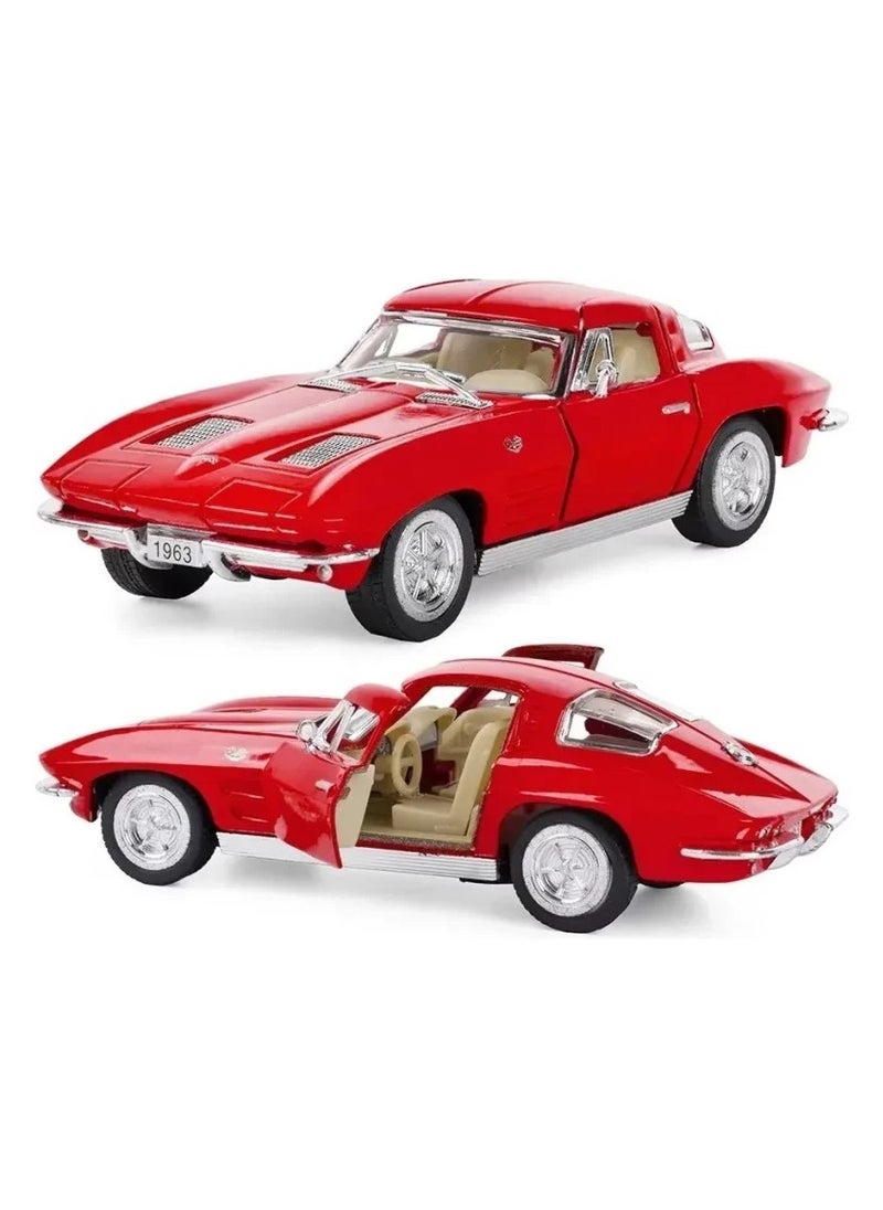 Kinsmart 1:36 Scale Pull Back Action Door Openable 1963 Corvette Sting Ray Miniature Diecast Metal Toy Car 