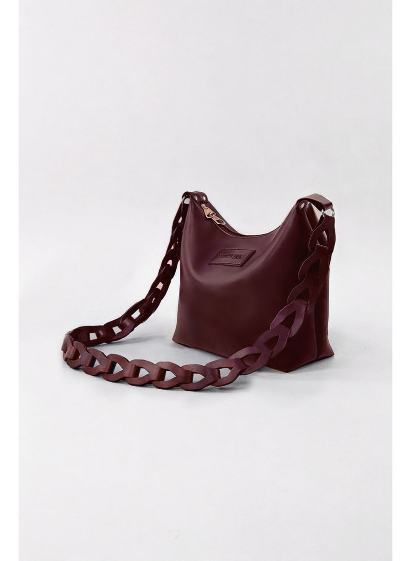 B.S COLLECTION Women’s Burgundy Shoulder and Cross Bag with Bold Chain - Image 1