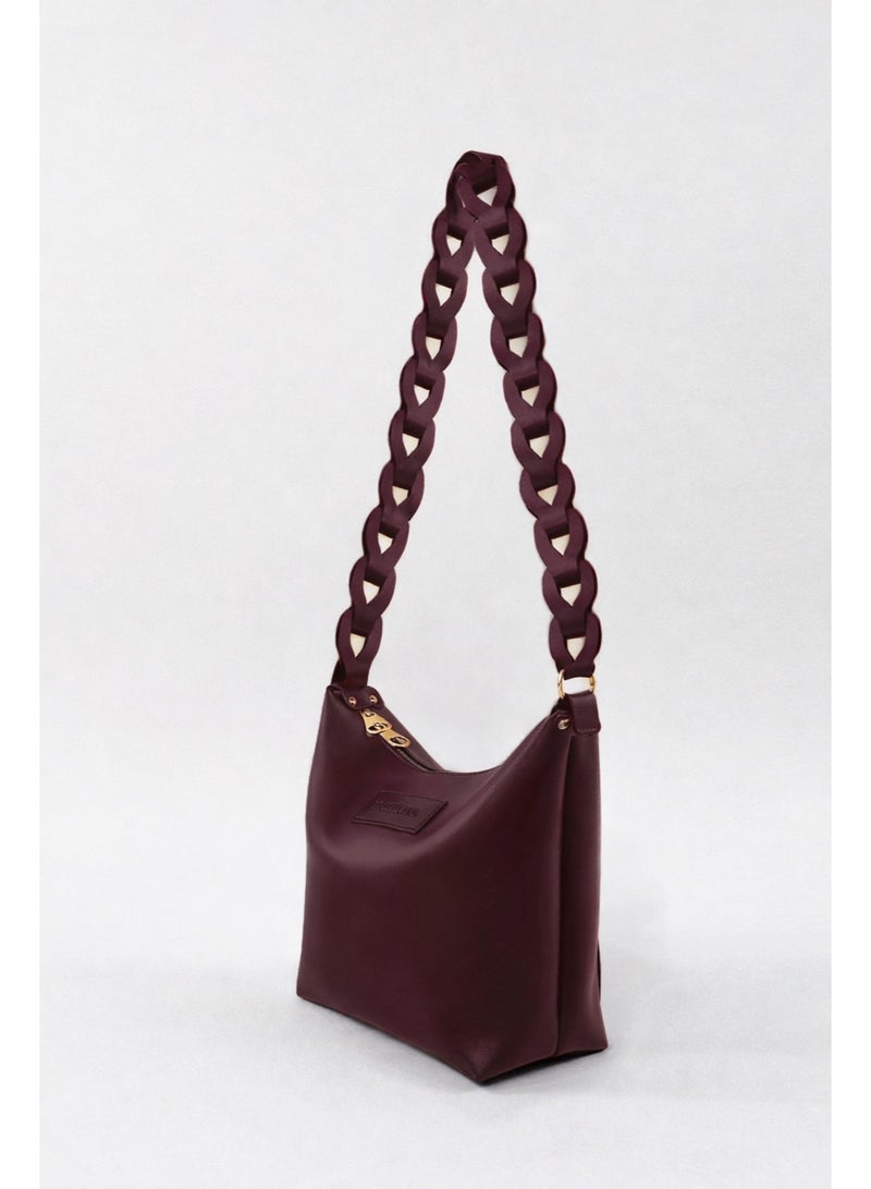 B.S COLLECTION Women’s Burgundy Shoulder and Cross Bag with Bold Chain - Image 2