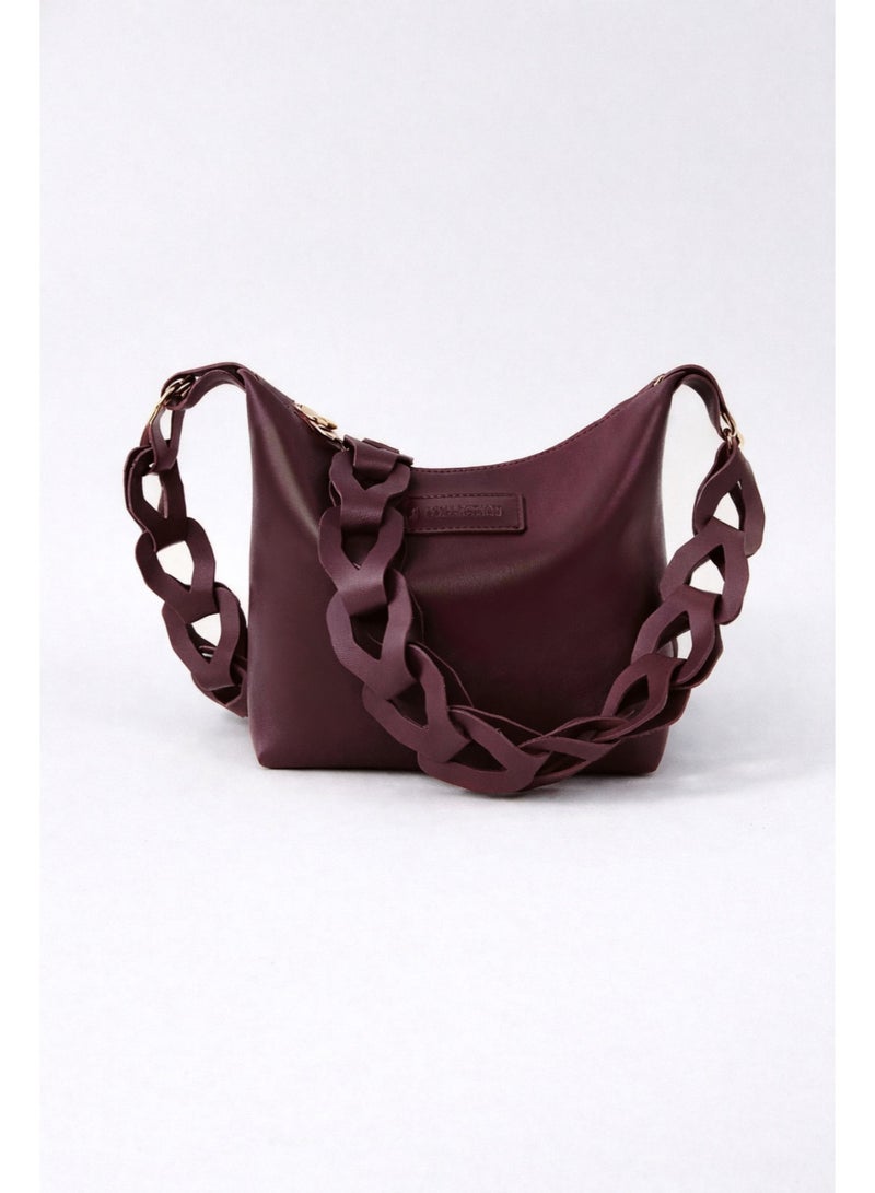 B.S COLLECTION Women’s Burgundy Shoulder and Cross Bag with Bold Chain - Image 3