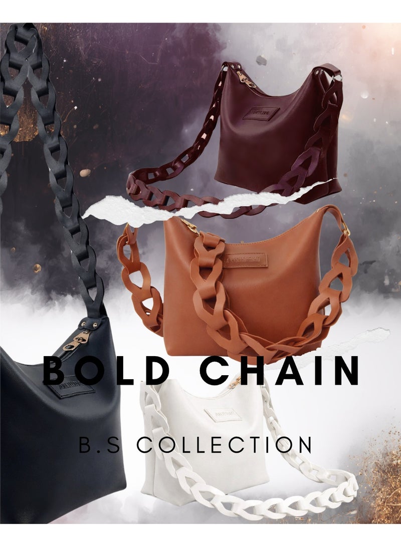 B.S COLLECTION Women’s Burgundy Shoulder and Cross Bag with Bold Chain - Image 4