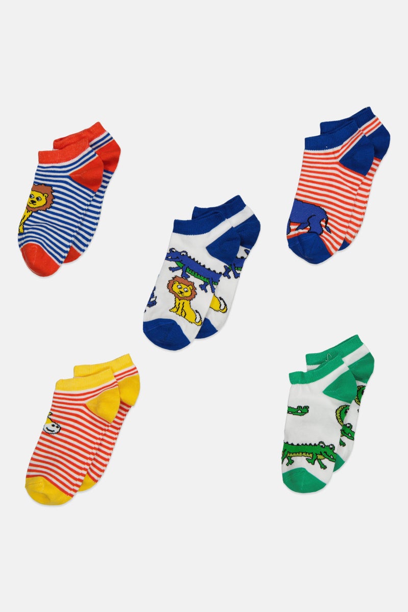 RBX Kids Boy 5 Pairs Stripe Ankle Socks, Blue - Image 1