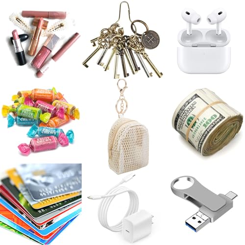 AIBFRID 4Pcs Mini Backpack Keychain,Cute Cosmetic Bag for Women,PU Leather Makeup Bag Key Pocket Lipstick Bag Card Holder Data Cable Organizer Zipper Pouch (Mesh Cosmetic Bag) - Image 2