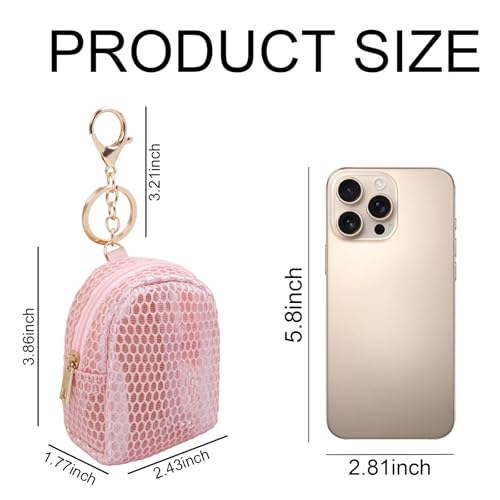 AIBFRID 4Pcs Mini Backpack Keychain,Cute Cosmetic Bag for Women,PU Leather Makeup Bag Key Pocket Lipstick Bag Card Holder Data Cable Organizer Zipper Pouch (Mesh Cosmetic Bag) - Image 3