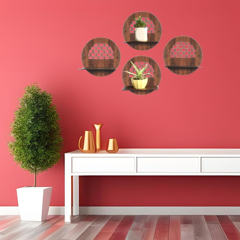 CRAFTINKY Wooden Frame Wall Mounted Shelves for Home Decor Stylish Modern Antique Wall Hanging Decoration for Living Room Bedroom and Dining Room Circle Set of 4 - Image 2