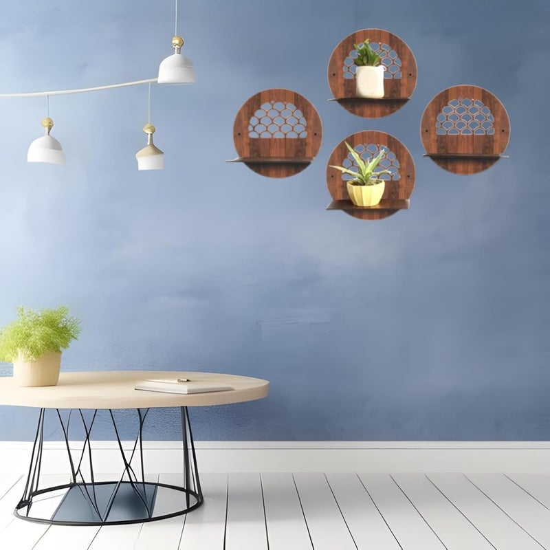 CRAFTINKY Wooden Frame Wall Mounted Shelves for Home Decor Stylish Modern Antique Wall Hanging Decoration for Living Room Bedroom and Dining Room Circle Set of 4 - Image 4