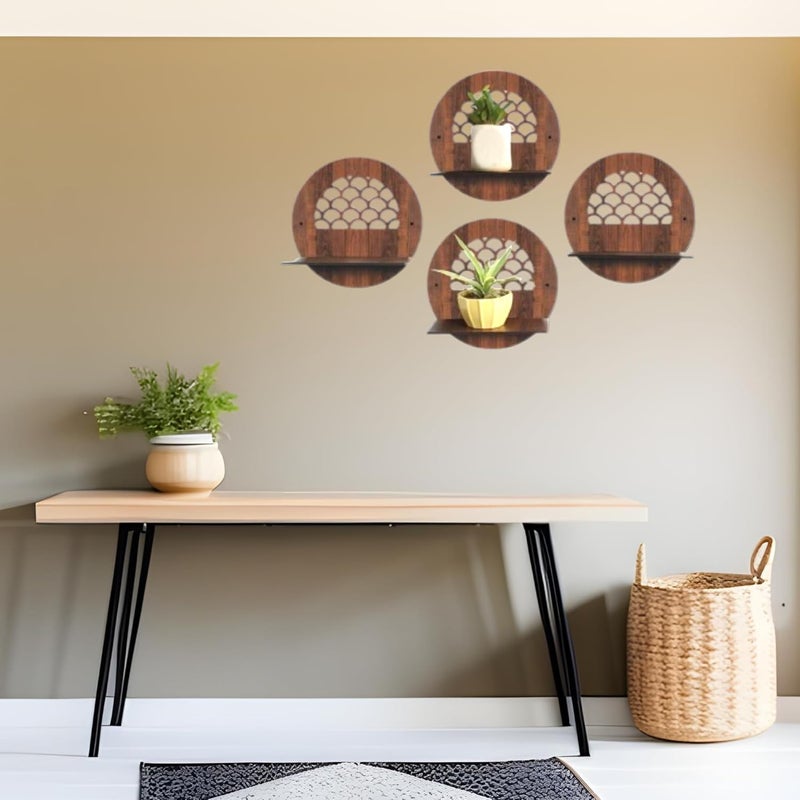 CRAFTINKY Wooden Frame Wall Mounted Shelves for Home Decor Stylish Modern Antique Wall Hanging Decoration for Living Room Bedroom and Dining Room Circle Set of 4 - Image 5