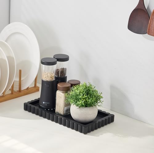Aotea Crafts Scalloped Bathroom Vanity Tray for Countertop- Small Concrete Modern Industrial Minimalist Counter Vanity Organizer Tray for Dresser- Decorative Tray-11.8"L x 6.37"W x 1"H- Charcoal Black- Water-proof - Image 4