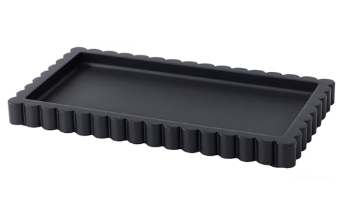 Aotea Crafts Scalloped Bathroom Vanity Tray for Countertop- Small Concrete Modern Industrial Minimalist Counter Vanity Organizer Tray for Dresser- Decorative Tray-11.8"L x 6.37"W x 1"H- Charcoal Black- Water-proof - Image 1