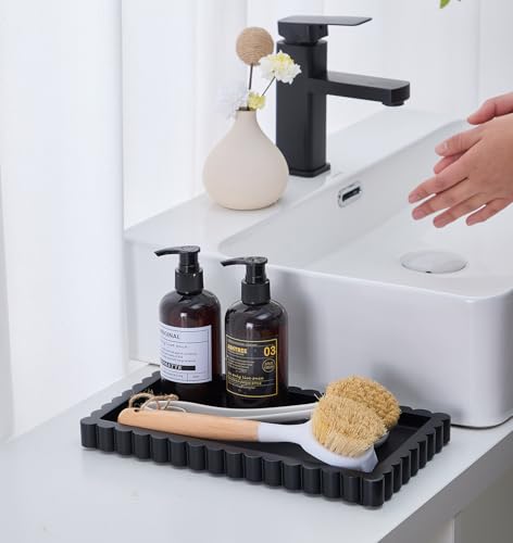 Aotea Crafts Scalloped Bathroom Vanity Tray for Countertop- Small Concrete Modern Industrial Minimalist Counter Vanity Organizer Tray for Dresser- Decorative Tray-11.8"L x 6.37"W x 1"H- Charcoal Black- Water-proof - Image 5