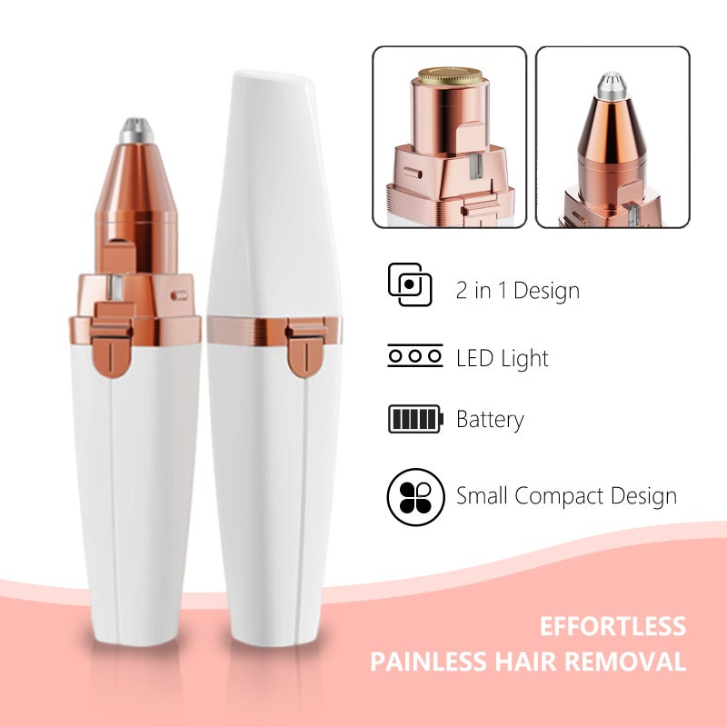 Esermoon Facial Hair Remover, Eyebrow Trimmer, Portable 2 in 1 Razor & Portable Electric Shaver Painless for Women, Hair Removal Device with Led, Womens Facial Hair Shaver for Eyebrowsï¼ˆBatteries Not Includedï¼‰ - Image 5