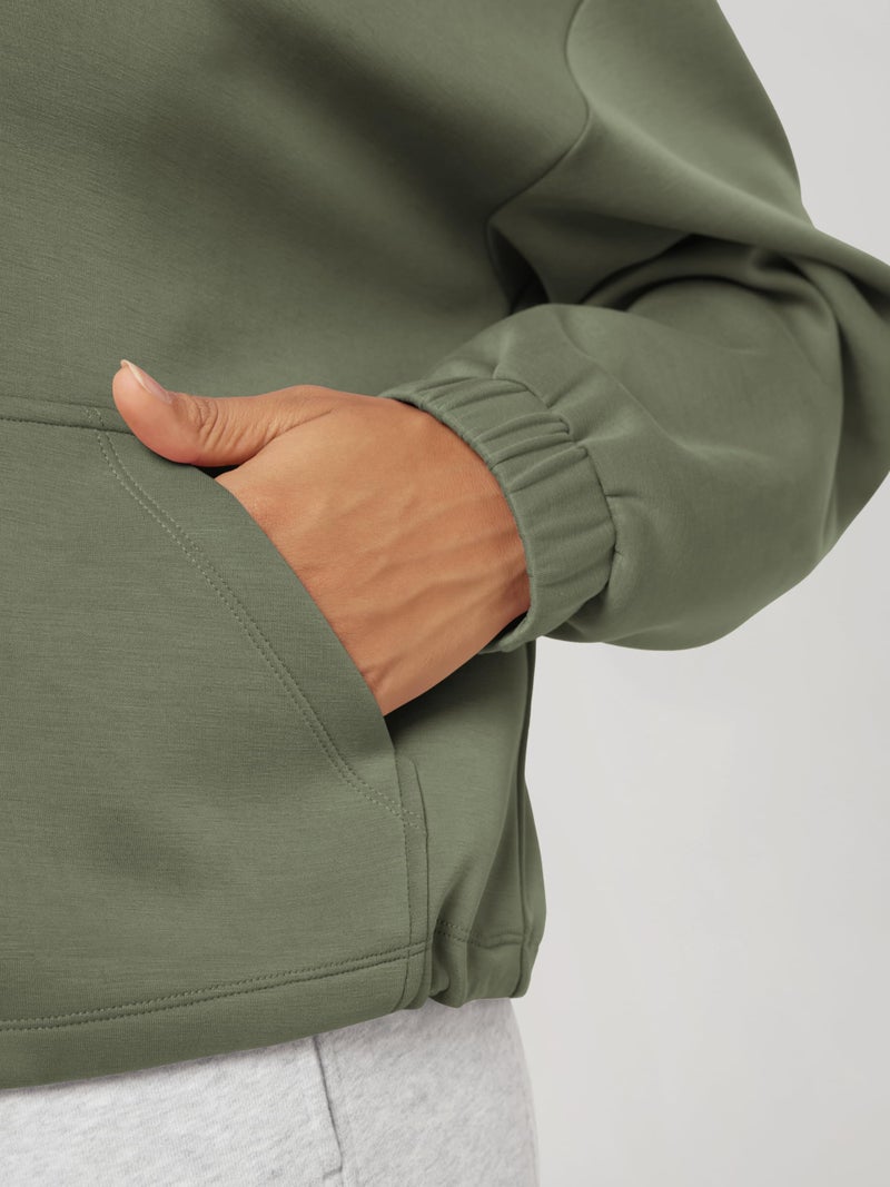 ODODOS Women's Modal Soft Cinchable Sweatshirts Half Zipper Funnel Neck Oversize Pullover with Pockets, Dark Sage, Medium - Image 5