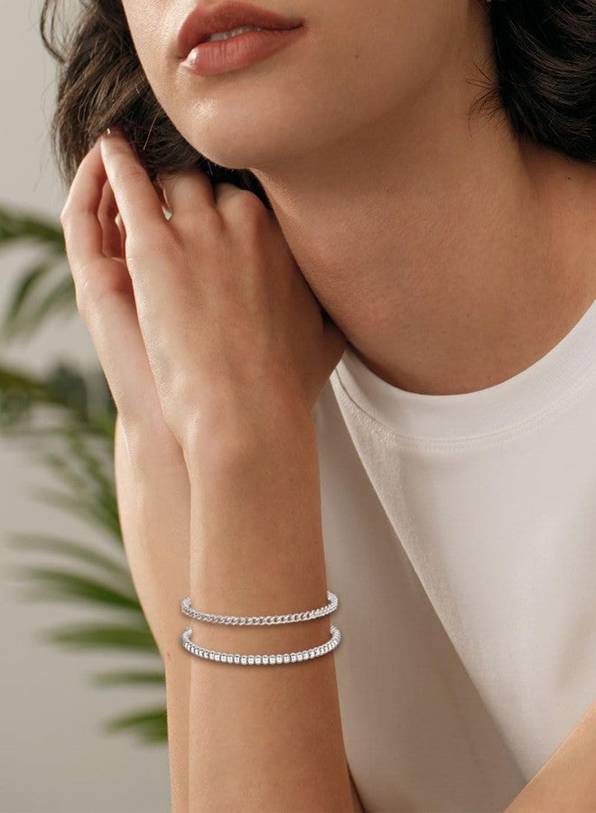 Tornito 6Pcs Gold Bracelets 14K Gold Plated Stainless Steel Link Chain Bracelet Waterproof Stackable Cuban Paperclip Bead Rope Love Knot Cuff Bracelets for Women 6.7 Inches Silver Gold Tone Adjustable - Image 5