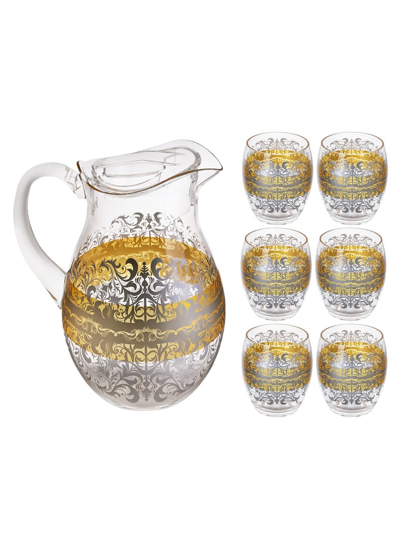 Life Smile Jug and Glasses Set - Arabic Turkish Acrylic Pitcher and Cups set | 2 Liters Capacity | BPA-Free And Shatter-Proof Great For Water,Iced Tea, Juices, Lemonade And Any Cold Drink (Design 1, Model 1)  - Image 1