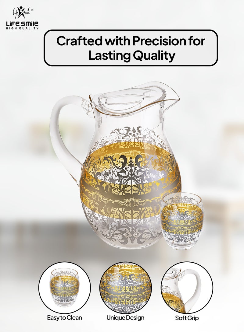 Life Smile Jug and Glasses Set - Arabic Turkish Acrylic Pitcher and Cups set | 2 Liters Capacity | BPA-Free And Shatter-Proof Great For Water,Iced Tea, Juices, Lemonade And Any Cold Drink (Design 1, Model 1)  - Image 4
