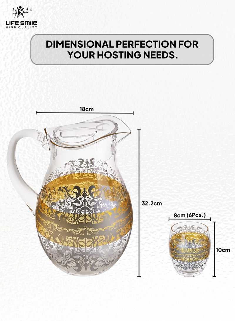 Life Smile Jug and Glasses Set - Arabic Turkish Acrylic Pitcher and Cups set | 2 Liters Capacity | BPA-Free And Shatter-Proof Great For Water,Iced Tea, Juices, Lemonade And Any Cold Drink (Design 1, Model 1)  - Image 3
