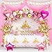 THAWAY Princess Birthday Party Decorations Pastel Floral Castle Party Supplies with Pink Gold Balloon Arch Tulle Curtain Backdrop Banner Sash Crown Tablecloth Cake Topper for Girls Princess Party Decor - Image 3