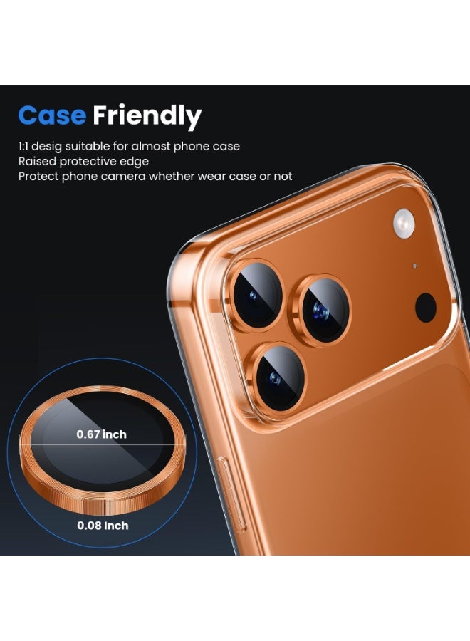 for iPhone 17 Pro max/iPhone 17 Pro Camera Lens Protector Durable, Tempered Glass Camera Cover, Aluminum Camera Ring, Anti Reflective Ultra Clear, and Easy to Install - Orange - Image 2