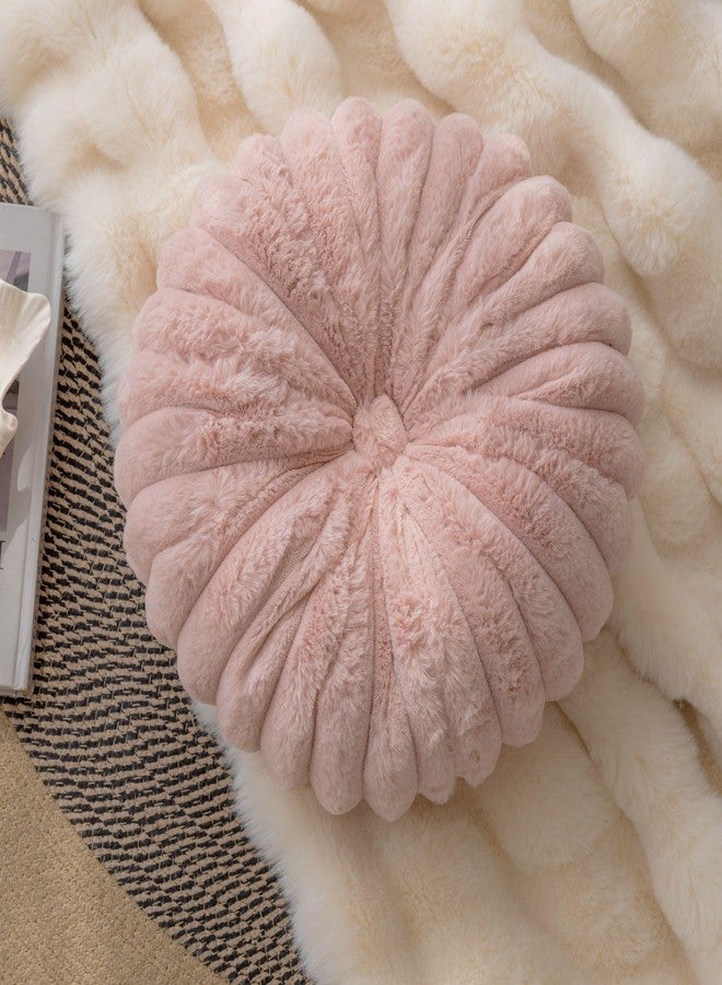 vctops Round Throw Pillow Soft Faux Fur Decorative Pillow Small Pumpkin Throw Pillow Cushion for Living Room Sofa Bed (Pink,13.7" Diameter) - Image 1
