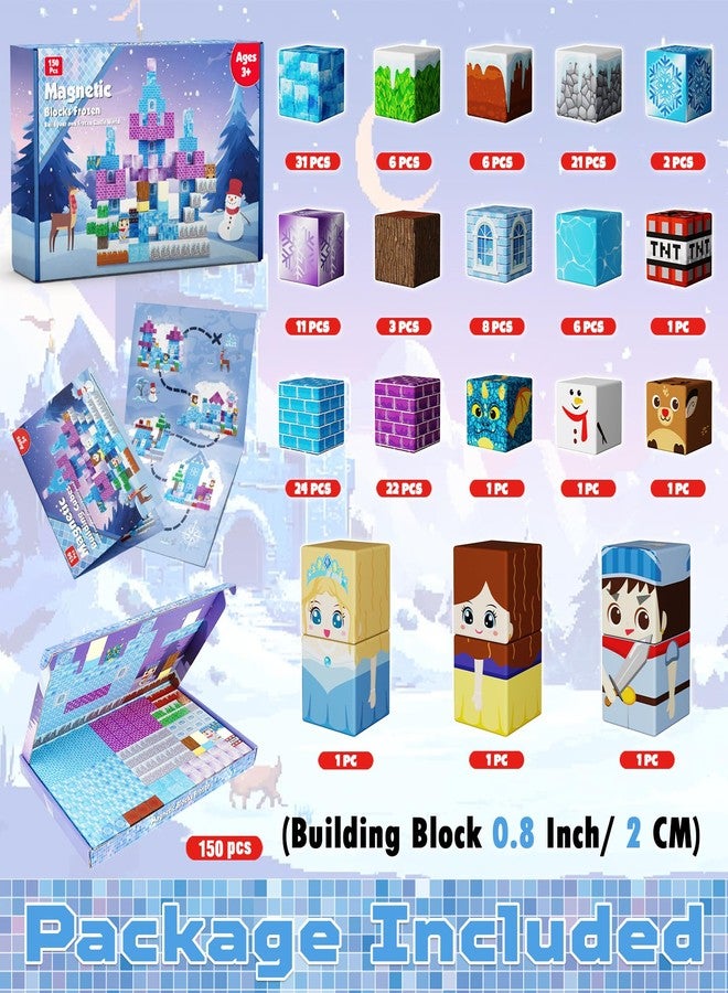 GraceDuck Magnetic Blocks - 150PCS Magnetic Blocks Build Ice Castle - Magnetics Toys for Montessori Toddler Christmas Birthday Gifts - STEM Sensory Toys for 3 4 5 6 7 8 9 10 Year Old Girls - Image 2
